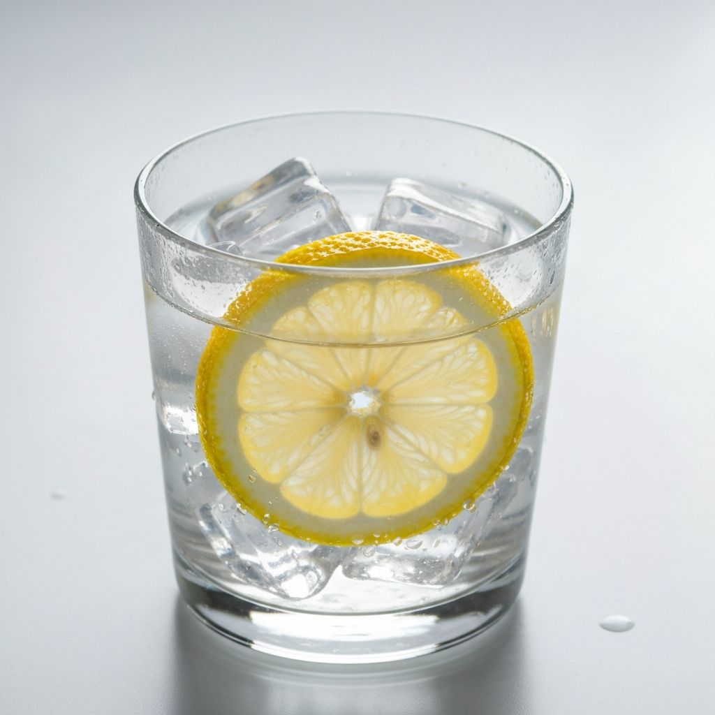 Vaso de agua clara con hielo representando la hidratación saludable